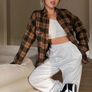 12th Tribe Black and Tan Plaid Top